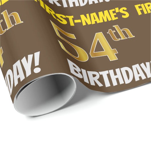 Brown, Faux/Imitation Gold, "54th BIRTHDAY" Cadeaupapier (Rol Hoek)
