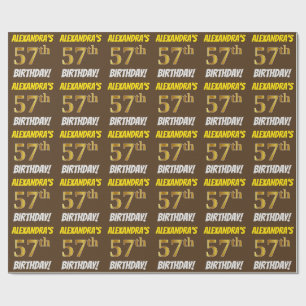 Brown, Faux/Imitation Gold, "57th BIRTHDAY" Cadeaupapier