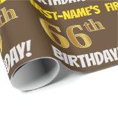 Brown, Faux/Imitation Gold, "66th BIRTHDAY" Cadeaupapier (Rol Hoek)