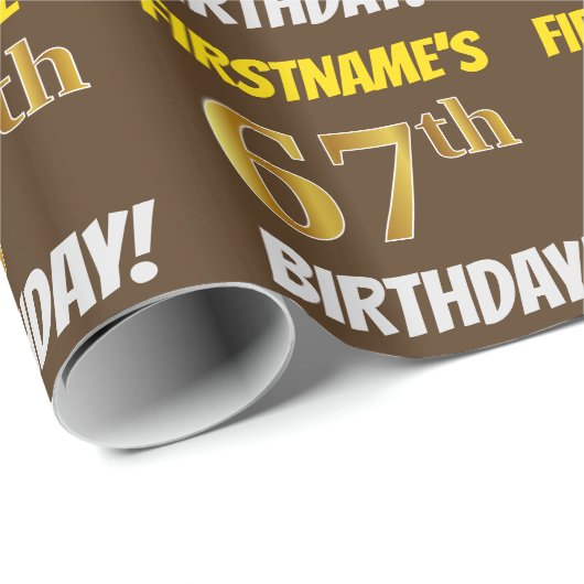 Brown, Faux/Imitation Gold, "67th BIRTHDAY" Cadeaupapier (Rol Hoek)