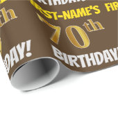 Brown, Faux/Imitation Gold, "70th BIRTHDAY" Cadeaupapier (Rol Hoek)