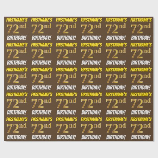 Brown, Faux/Imitation Gold, "72nd BIRTHDAY" Cadeaupapier (Vlak)