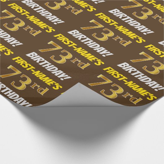 Brown, Faux/Imitation Gold, "73rd BIRTHDAY" Cadeaupapier (Hoek)