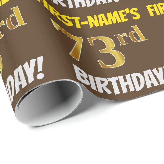 Brown, Faux/Imitation Gold, "73rd BIRTHDAY" Cadeaupapier (Rol Hoek)