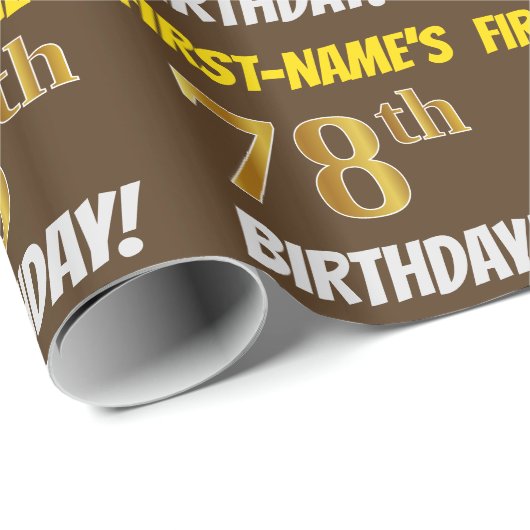 Brown, Faux/Imitation Gold, "78th BIRTHDAY" Cadeaupapier (Rol Hoek)