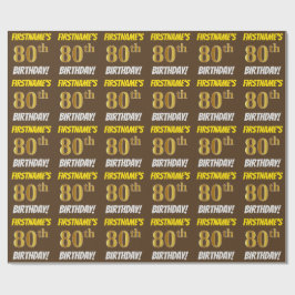 Brown, Faux/Imitation Gold, "80th BIRTHDAY" Cadeaupapier