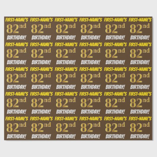 Brown, Faux/Imitation Gold, "82nd BIRTHDAY" Cadeaupapier (Vlak)