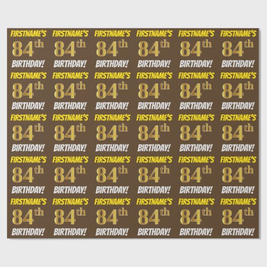 Brown, Faux/Imitation Gold, "84th BIRTHDAY" Cadeaupapier (Vlak)