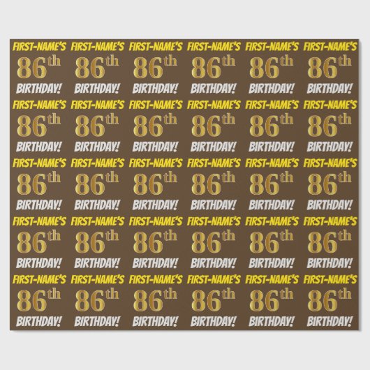 Brown, Faux/Imitation Gold, "86th BIRTHDAY" Cadeaupapier (Vlak)