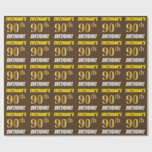 Brown, Faux/Imitation Gold, "90th BIRTHDAY" Cadeaupapier