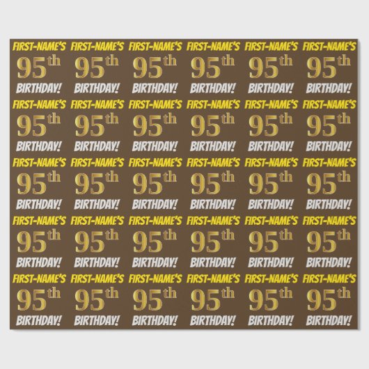 Brown, Faux/Imitation Gold, "95th BIRTHDAY" Cadeaupapier (Vlak)