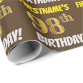 Brown, Faux/Imitation Gold, "98th BIRTHDAY" Cadeaupapier (Rol Hoek)