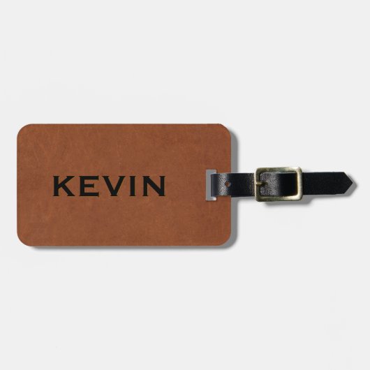 Brown Faux Leather Texture Monogram  Bagagelabel (Voorkant horizontaal)