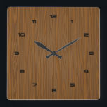 Brown Faux Wood Look Texture Vierkante Klok<br><div class="desc">Simple elegant brown wood illustration texture. Black accents.</div>