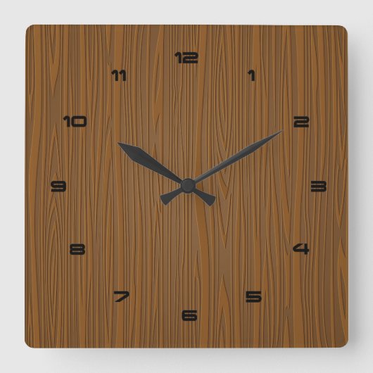 Brown Faux Wood Look Texture Vierkante Klok (Voorkant)