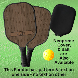 Brown Faux Wood Panel Add Name Monogram Team Pickleball Paddle