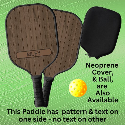 Brown Faux Wood Panel Add Name Monogram Team Pickleball Paddle