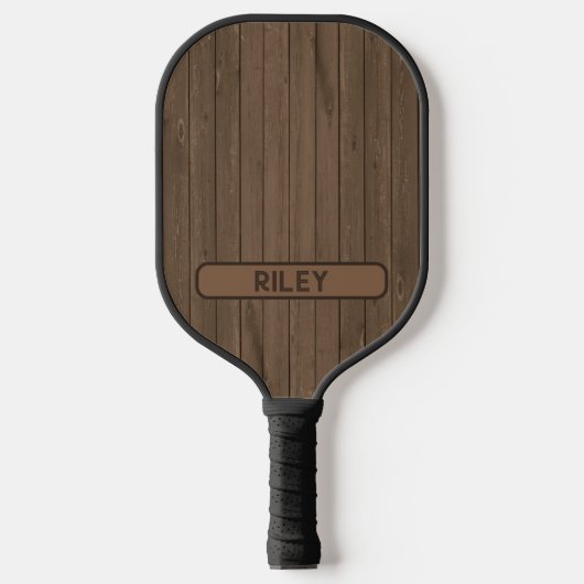 Brown Faux Wood Panel Add Name Monogram Team Pickleball Paddle (Voorkant)