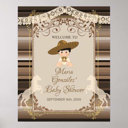 Brown Fiesta Baptism & First Birthday Welcome Sign Poster (Voorkant)