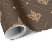 Brown Fleur De Lis French Damask Pattern Cadeaupapier (Rol Hoek)