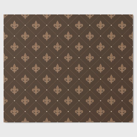 Brown Fleur De Lis French Damask Pattern Cadeaupapier (Vlak)