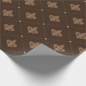 Brown Fleur De Lis French Damask Pattern Cadeaupapier (Hoek)