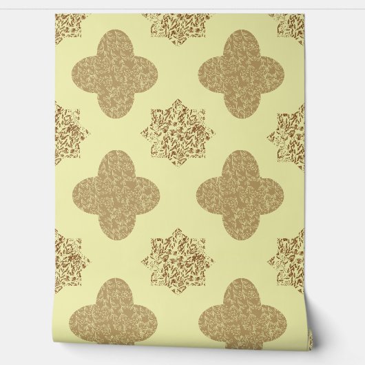 Brown Floral Arabesque Wallpaper Behang (Afrollen)