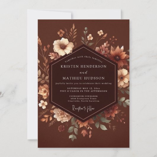 Brown Floral Autumn Romance Wedding Kaart (Voorkant)