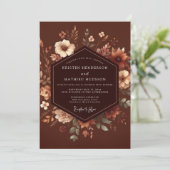 Brown Floral Autumn Romance Wedding Kaart (Staand voorkant)
