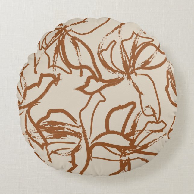 Brown Floral brush strokes seamless pattern backgr Rond Kussen (Voorkant)