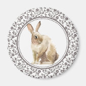Brown Floral Easter Rabbit Magneet (Voorkant)