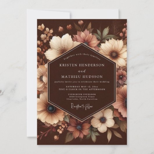 Brown Floral Enchantment Wedding Kaart (Voorkant)