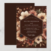 Brown Floral Enchantment Wedding Kaart (Voorkant / Achterkant)