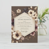 Brown Floral Nocturne Wedding Kaart (Staand voorkant)
