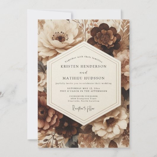 Brown Floral Opulent Wedding Kaart (Voorkant)