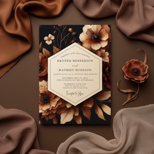 Brown Floral Opulent Wedding Kaart