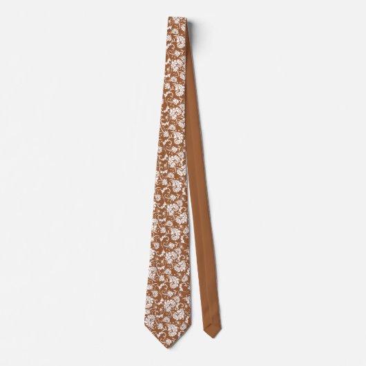 Brown Floral Pattern Custom Necktie Stropdas (Voorkant)