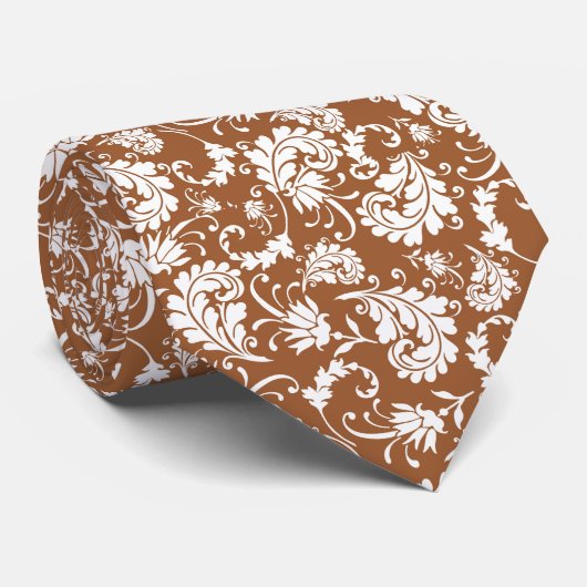 Brown Floral Pattern Custom Necktie Stropdas (Opgerold)