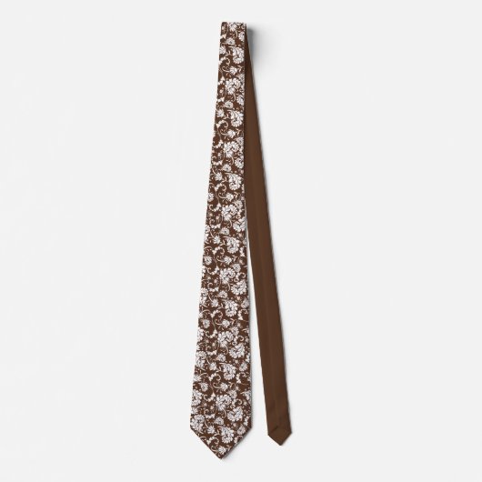 Brown Floral Pattern Custom Necktie Stropdas (Voorkant)