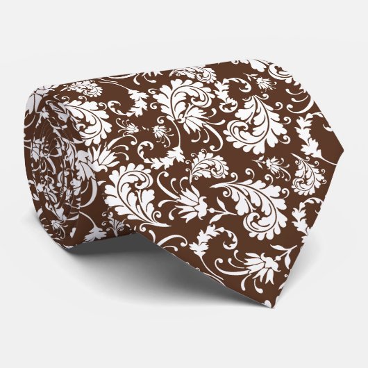 Brown Floral Pattern Custom Necktie Stropdas (Opgerold)