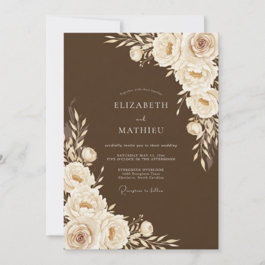 Brown Floral Romance Wedding Kaart (Voorkant)