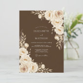 Brown Floral Romance Wedding Kaart (Staand voorkant)