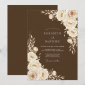 Brown Floral Romance Wedding Kaart (Voorkant / Achterkant)