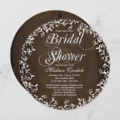 Brown Floral Swirls Round Bridal Shower Invitation Kaart (Voorkant / Achterkant)