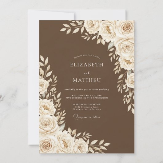 Brown Floral Wedding Kaart (Voorkant)