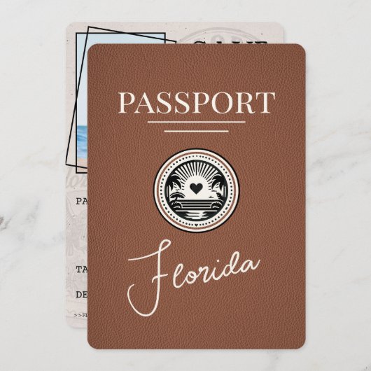 Brown Florida Passport Bewaar de datum Save The Date (Voorkant / Achterkant)