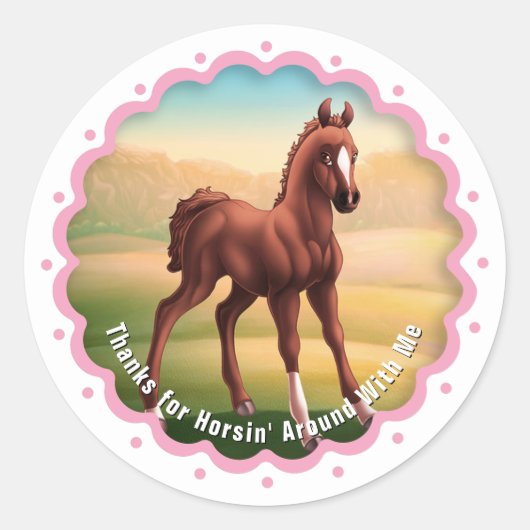 Brown Foal Horse Birthday Party Favor Thank You Ronde Sticker (Voorkant)