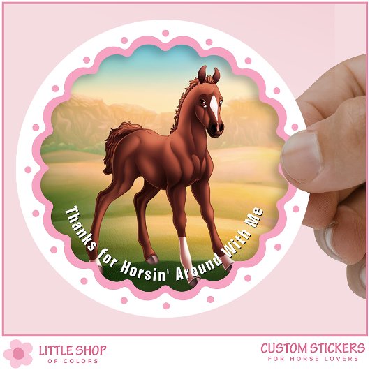 Brown Foal Horse Birthday Party Favor Thank You Ronde Sticker
