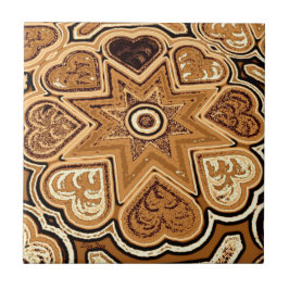 Brown Folk Art Heart Trivet/Tegel Tegeltje