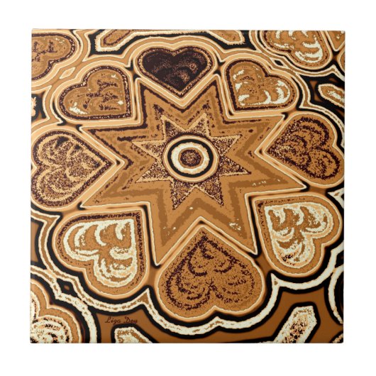 Brown Folk Art Heart Trivet/Tegel Tegeltje (Voorkant)
